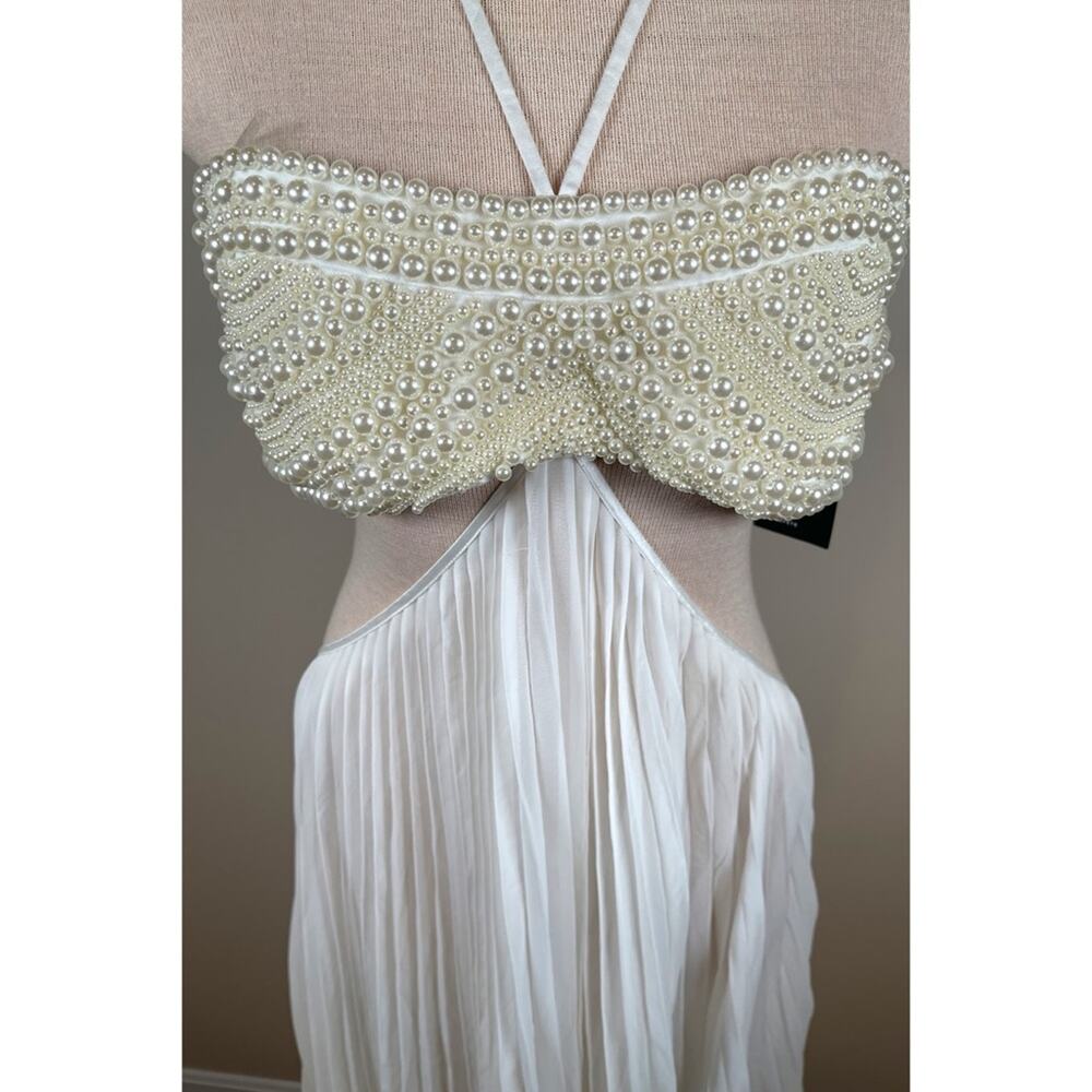 RETROFETE Ximena Pearl Embellished Cutout Pleated White Maxi Dress Size XL - Picture 5 of 10